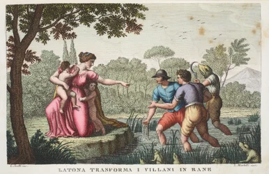 Rustiques lyciens en grenouilles ou Latone transforme les villageois en grenouilles, Livre VI, illustration des Métamorphoses d